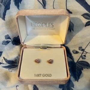Child's Rose Crystal Heart Earrings 14K Gold